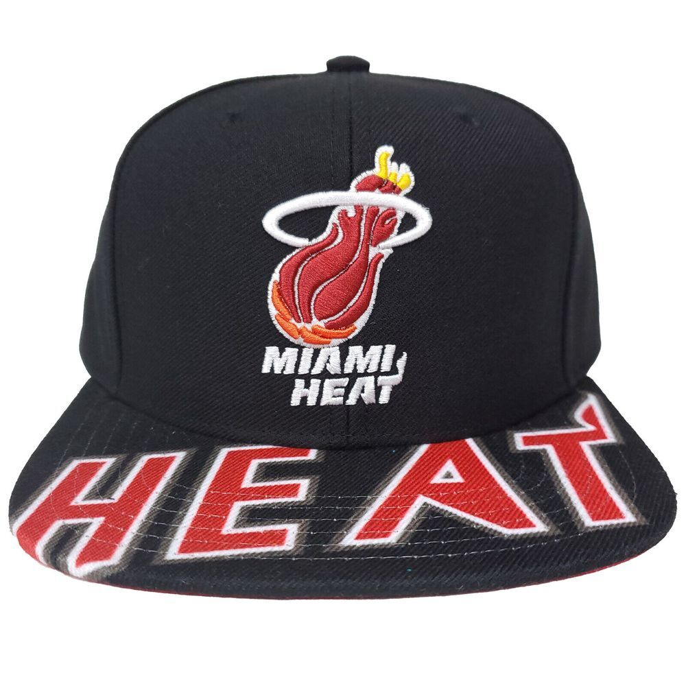 Miami‎ Heat Mitchell & Ness NBA Snapback Hat Cap 3D Logo Bill Logo Black NWT